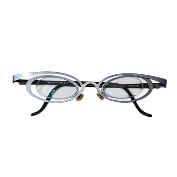 Vintage Leon Belgium Eyeglasses Silver & Black Oval Avant-Garde Frames - Picture 1 of 5
